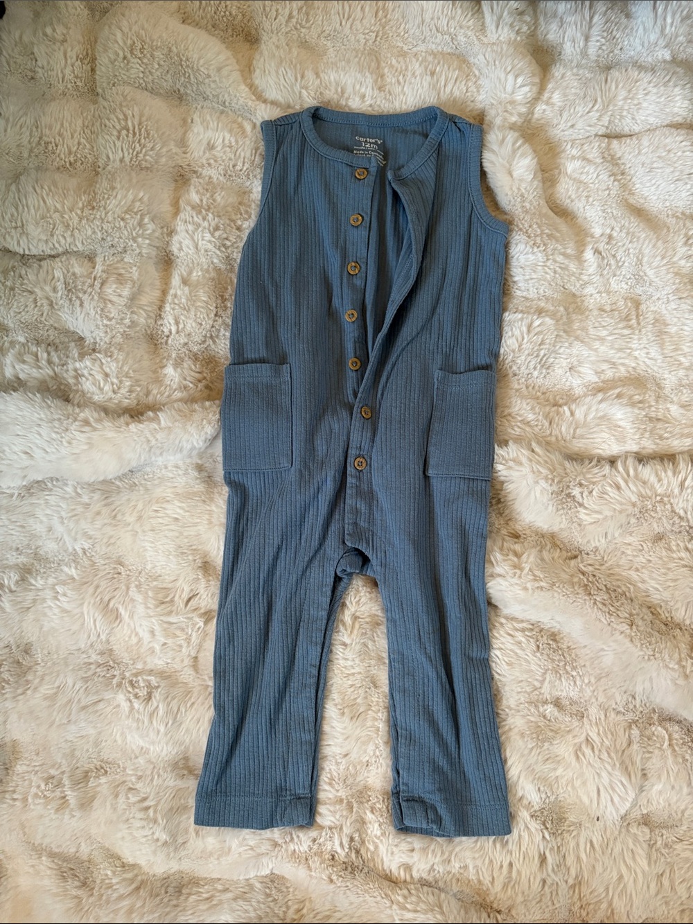 Carter's Blue Sleeveless Ribbed One-Piece Bodysuit